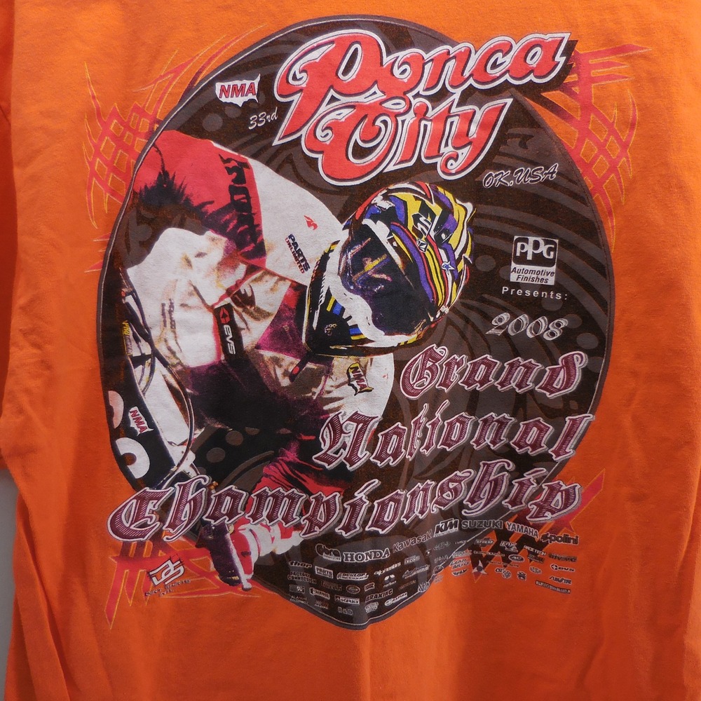 Gildan Mens Orange 2008 Ponca City Grand National Championship Motocross Tee L